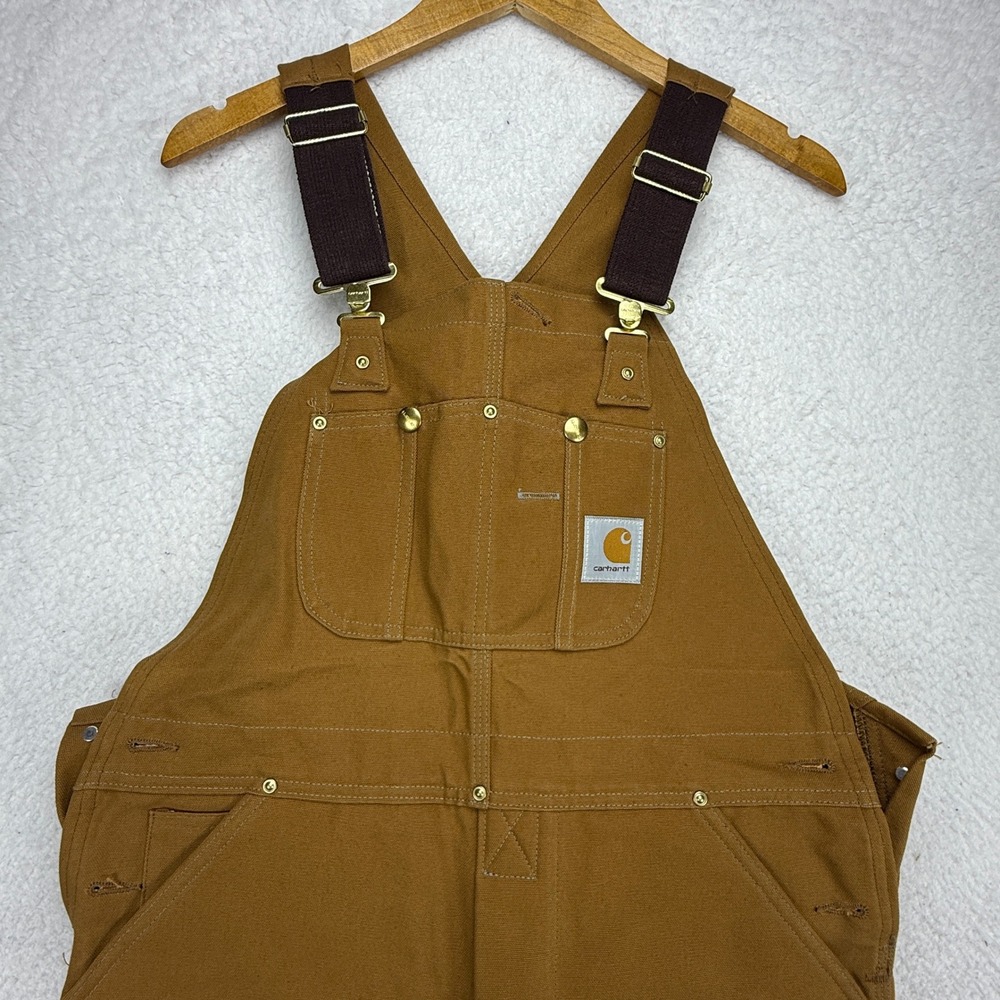 Carhartt Quilt Lined Duck Bibs Overalls Mens 34x30 6FBQZ Brown NWT NOS